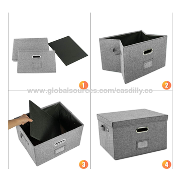 Upgrade Portable File Organizer Box, Large Linen Hanging Office Document Storage Box with Lid - Black, Collapsible Filing & Storage Boxes for Office/