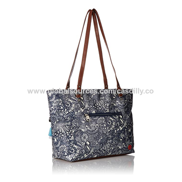 Women's Pu Leather Casual Shoulder Bucket Bag, Fashionable Denim Patterned  Big Capacity Handbag