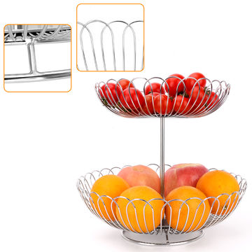 Factory Direct High Quality China Wholesale 2021 Hot Selling Fruit Basket  Storage Stainless Steel 2 Tier Metal Fruit Basket $13 from Dongguan  huanqiao metal products Co., Ltd
