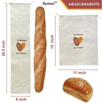 6 Pieces Linen Bread Bags Large and Extra Large Natural Unbleached