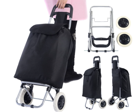 Multifunctional Heavy Duty Luggage Cart JCX Foldable Shopping Trolley Large Capacity Pull Wagon with Detachable Oxford Fabric Bag Luggage Cart with Wheels 
