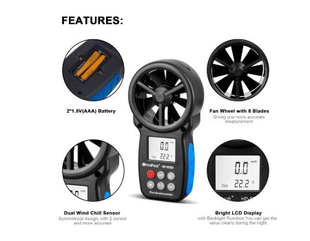 Holdpeak Hp B App Digital Anemometer Handheld App With Wireless Bluetooth Vane Wind Speed