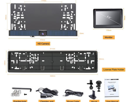 Newest wireless Digital Solar-powered European license frame Rear view EU car backup camera supplier