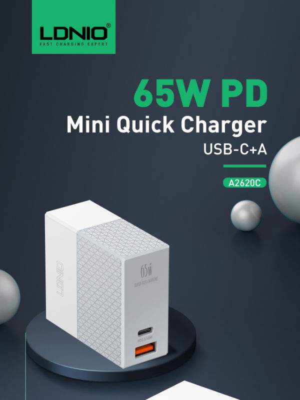 LDNIO A2620C 65W PD Mini Quick Charger USB C+A 3