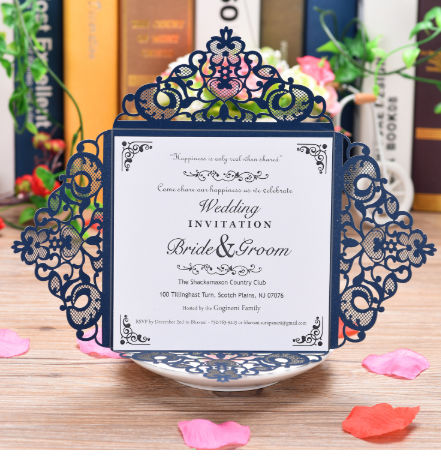 Laser Cut Glitter Hollow European Style Pocket Wedding Invitation Card 
