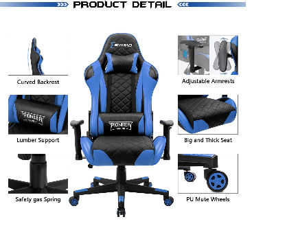 Ergonomic Racing Style Gaming Chair with U-Shaped Neck Pillow an Adjustable  Arms