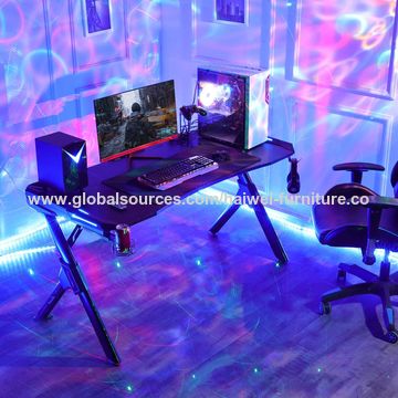 Gaming Desk Computer Desk 47 Inch Home Office Desk Extra Large Modern  Ergonomic Black PC Carbon Fiber Table Gamer Workstation with Cup Holder