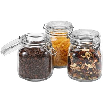 25 oz Glass Jars with Airtight Lids and Leak Proof Rubber Gasket,Wide Mouth Mason Jars with Hinged Lids for Kitchen Canisters 750ml, Glass Storage