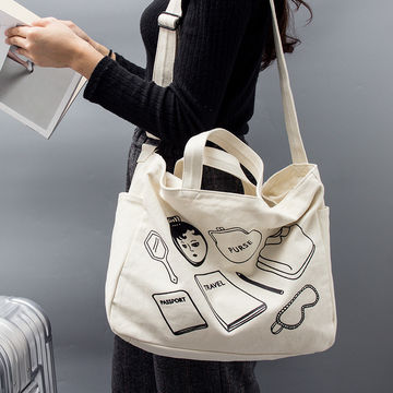 Buy Wholesale China New Korean Version Cute Canvas Travel One-shoulder Bag  Zip Crossbody Bag Tote Bag & Canvas Bags,handbag,tote Bag,lady's Shoulder  Bag at USD 8.25