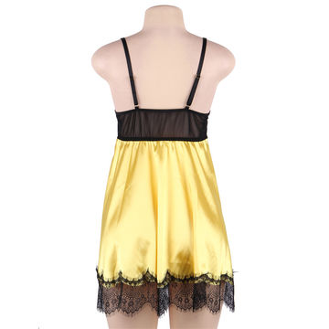 Wholesale Transparent Lace Golden Sleepwear Night Dress Sheer Plus