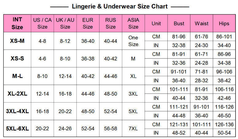 Lingerie Size Chart  UndercoverWear Lingerie