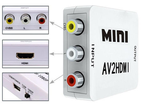 1080p Mini HDMI a AV Converter HDMI RCA AV/Cvsb L/R. Video 1080p