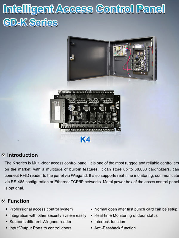 Access Control Panel Four Doors with Power Adapter Box GDK4, access