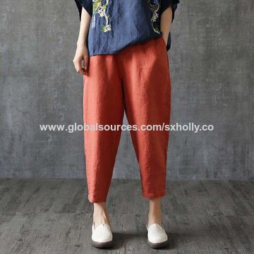 Achetez en gros Pantalon De Jogging Ample De Style Chinois Lin Pantalon Taille Pantalon Femme Lache Sarouel Ligne De Vetements Pour Femmes Chinoises Chine et Pantalon De Lin Vetements Doux Pantalons F...