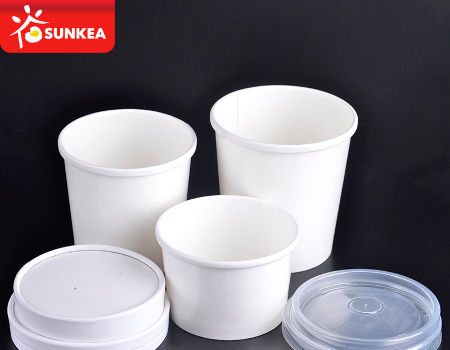 16oz White Takeaway Paper Soup Container With White Lids Disposable Soup Bowls 