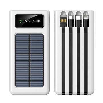 Solar Power Bank 20000Mah Built In 4 Cables Portable Charger W