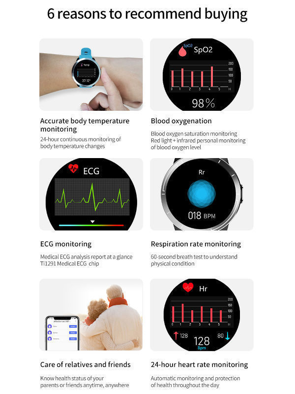 China 2021 Hot Smartwatch Body Temperature Measure Smart Watch Men