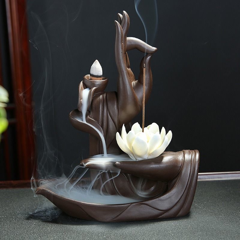 Incense Holder Cast Iron Black Flower Petal