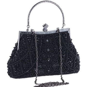 black Beaded Clutch Purse Pearl Party Bags