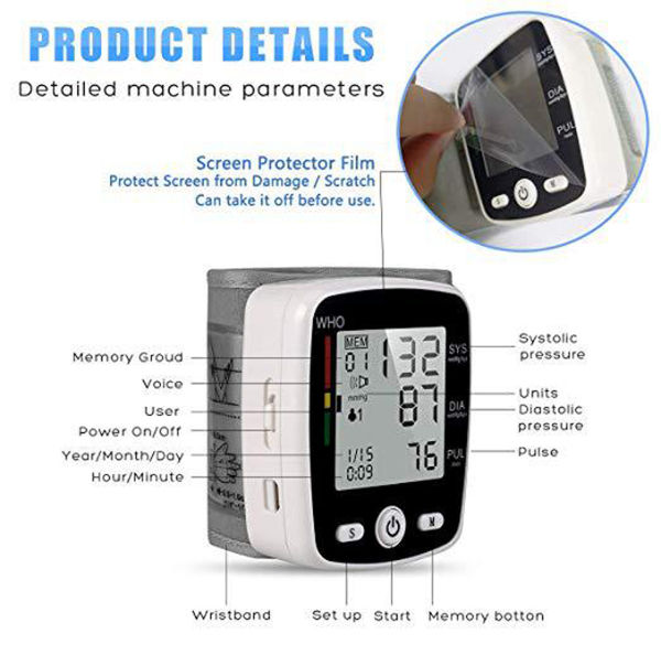 TAKROL CK-W355 Rechargeable Wrist Blood Pressure Monitor BP