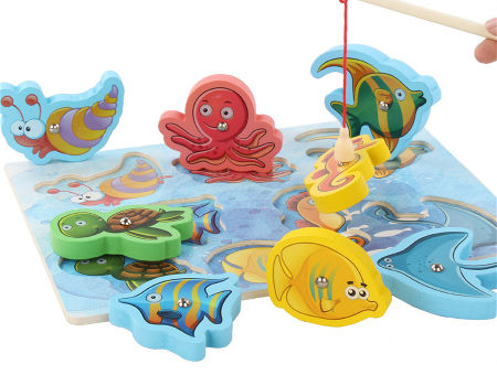 Colorful wooden toy Marine magnetic fishing toy game factory
