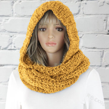 Winter Soft Pullover Knit Infinity Scarf Beanie Hoodie Scarf