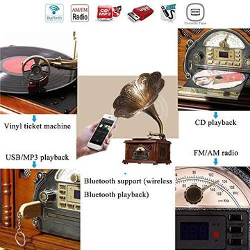 Lecteur de disques vinyle USB portable en bois