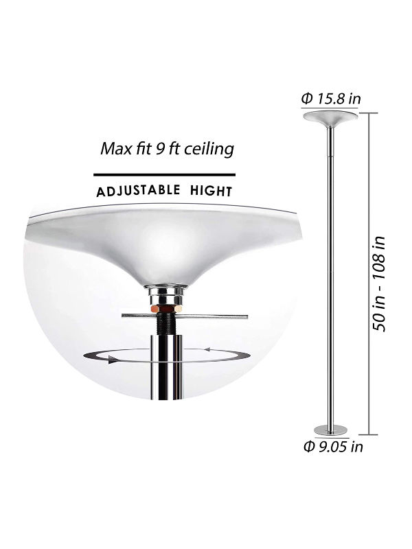 RAYLON 45mm Spinning & Static Dance Pole – Adjustable 7.4ft To 9.6ft, Portable For Home & Fitness