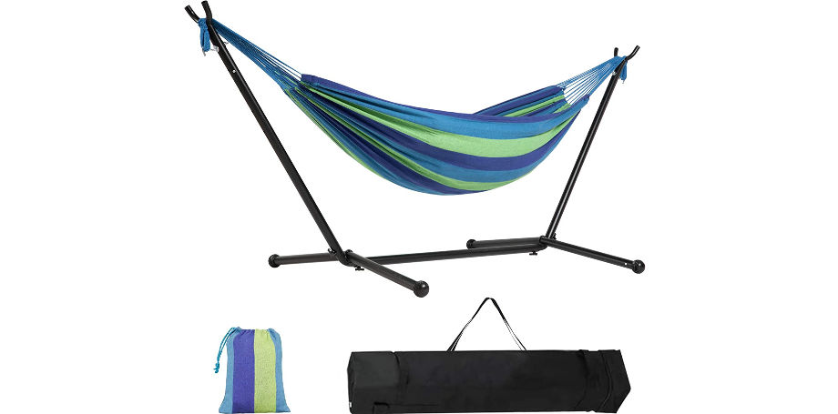 Hammock with Steel Stand Portable Double Swing Bed with Carry Case for Outdoor