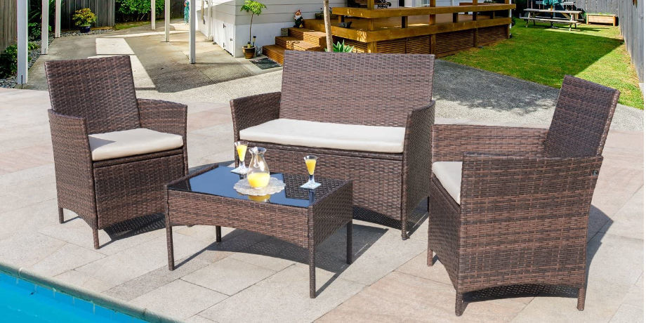 Walnew 4 pieces outdoor patio furniture sets rattan deals chair wicker set for backyard porch garden poolside balcony