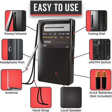 Radio portable, radio à transistor de poche/FM alimentée par batterie avec  haut-parleur 
