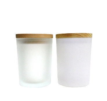 China Wholesale frosted white glass candle jar with wooden lid on ...