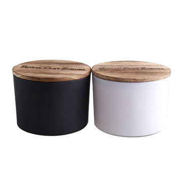 China Wholesale frosted white glass candle jar with wooden lid on ...