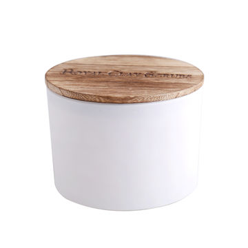 China Wholesale frosted white glass candle jar with wooden lid on ...