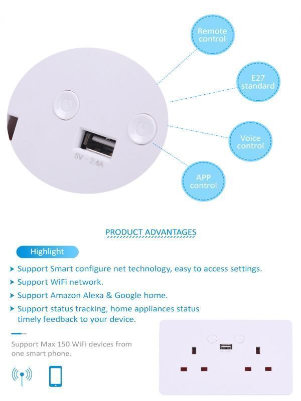 China Smart Switch Socket UK Standard Double Gang Smart Plug Socket ...