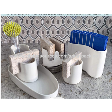 Handmade Ceramic Kitchen Sink Caddy With Glass Bottle Soap and Sponge  Holder, Brush Organizer 