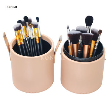 Makeup Brush Case Makeup Brush Holder Travel Waterproof Cosmetic Bag  Stand-up Foldable Makeup Cup with Zipper (Black + Pink)