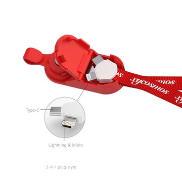 China Lanyard Strap charging cable with lightning,Type C and Micro on ...