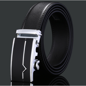 Men Belt Metal Automatic Buckle Brand Luxury Belts for Men Famous Work  Business Black Cow skin Strap