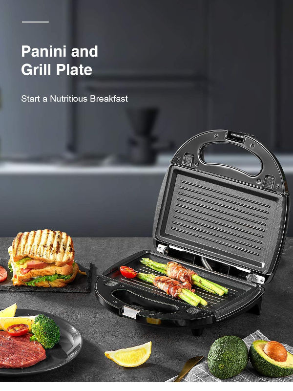 DualSided Heating Series 3 in 1 Sandwich Waffle Panini Maker, sandwich