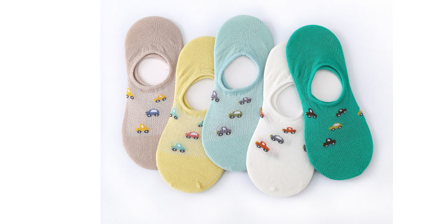EFINNY 5 Pair Summer Toddler Cartoon Print Socks Kids Baby Cotton Breathable Mesh Socks Anti Slip 