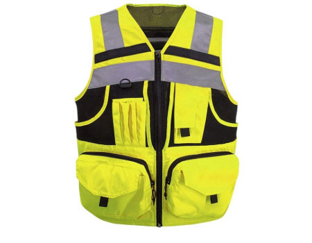Hi Viz Vest With Reflective Strips 4 Pockets Safety Muti Fuction Workwear New