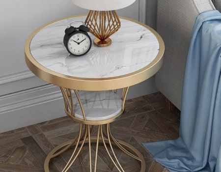 Modern simple light luxury small apartment home bedroom marble round  bedside table table living room sofa corner tablebedside