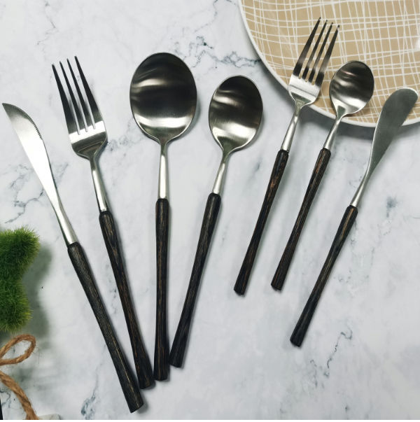 Wooden Handle Cutlery Set Stainless Steel Dinnerware Fork Knife Coffee  Spoon Tableware Set Western Flatware Set