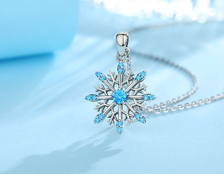 ANAZOZ Snowflakes Silver Necklace for Women Everyday Cubic Zirconia Blue Crystal Silver Pendant Necklace