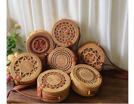 Buy Handwoven Round Rattan Bag Purse for Women, Tote Basket Circle