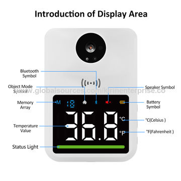 Wall-Mounted Body Thermometer with Bluetooth, Non-Contact Digital Forehead  Fever Detection with Alarm for Schools, Offices, Shops (Rechargeable  Battery Included) 