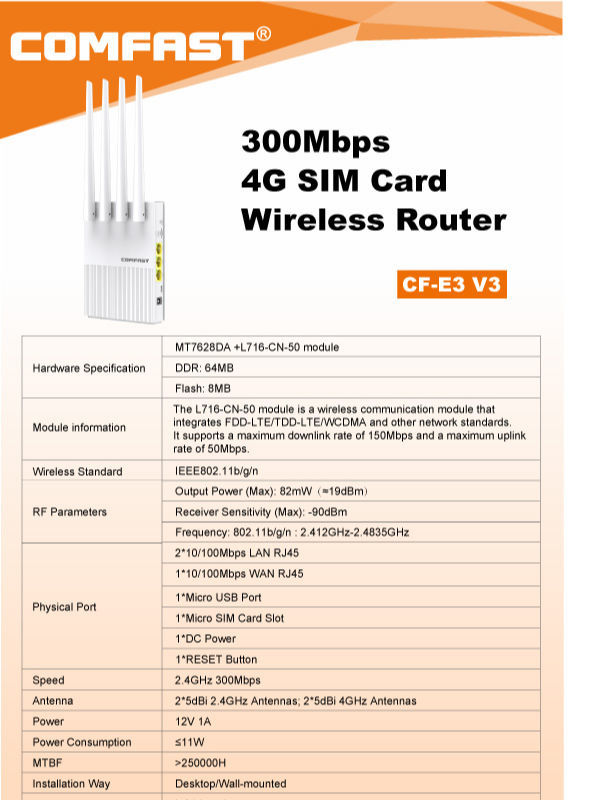 China Customized high quality 300Mbps 4g router with sim card 4g lte ...