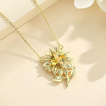 Sunflower necklace Sunny Flower with cubic zirconia