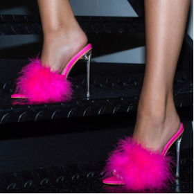 feather slippers heels